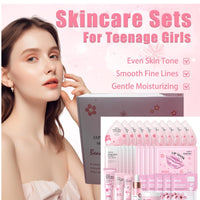 IZBEAUVO Sakura Skincare Set | 30PCS Facial Cleanser Set for Teenage Girls | Pamper Gift Sets with Cream, Serum, Toner, Eye Cream, Lip Mask, Mud Mask, Sleep Mask | Japanese Cherry Blossom Skincare Gift Box