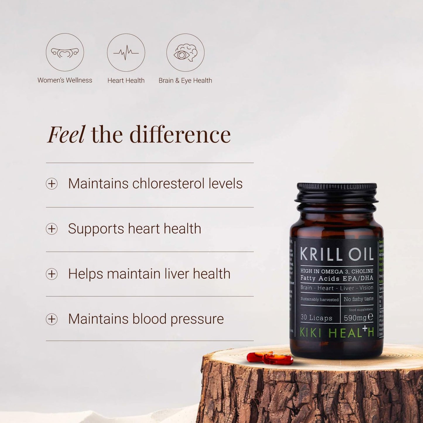 KIKI HEALTH KIKI Health Krill Oil Capsules High Strength 590mg - Naturally Rich in Long-Chain Fatty Acids EPA & DHA, Support Heart, Brain, Liver, & Vision - Omega 3 Fish Oil Alternative, Gluten Free - 30 Capsules