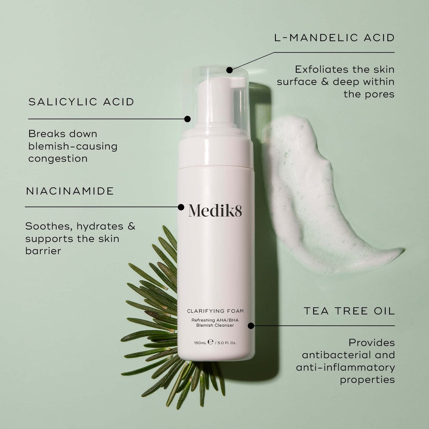 Medik8 Clarifying Foam - Exfoliating AHA/BHA Facial Cleanser - Purifying, Decongesting & Anti-Imperfection - Hydrates & Smooths - Blemish-Prone Skin