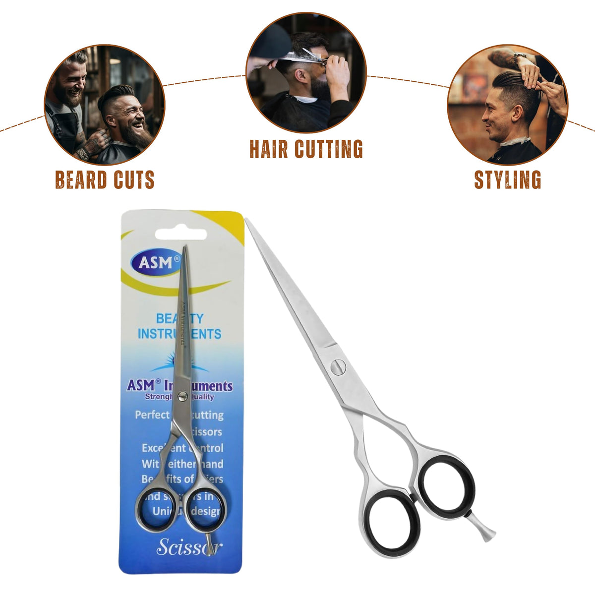 Asm Instruments ASM Professional Hairdressing Scissors Barber Salon Scissor - Heavy Duty Stainless Steel Barbers Scissor for Crafting, Beard & Hair Cutting 6.5" - Perfect Christmas Gifts for Women & Men (Silver)