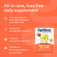 Optibac Probiotics Kids Probiotic Gummies - Vitamin D & Calcium for Immune Support & Gut Health - Most Trusted By Parents - 60 Vegan Gummies