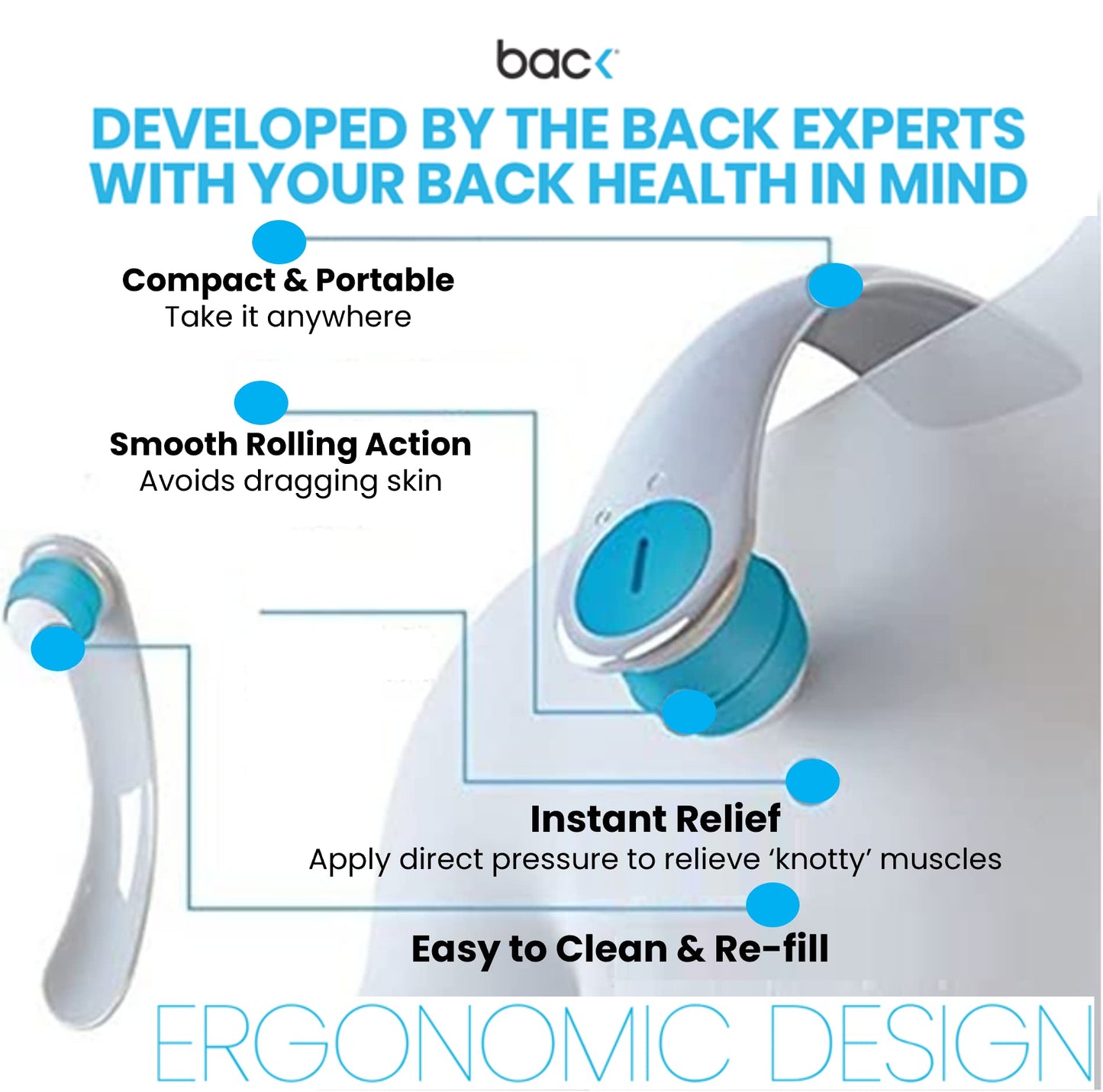 back BACK Easy Applicator | Deep Tissue Massager and Application of Your Favorite Topical Gel or Cream to Hard to Reach Areas