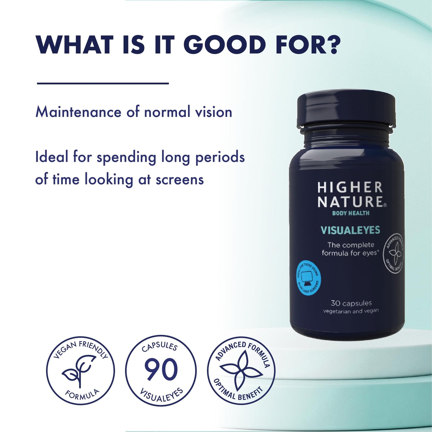 HIGHER NATURE Higher Nature - VisualEyes - Supports Vision - Lutein, Zeaxanthin, Bilberry & Essential Vitamins - 10 Active Ingredients - Vegan - 30 Capsules