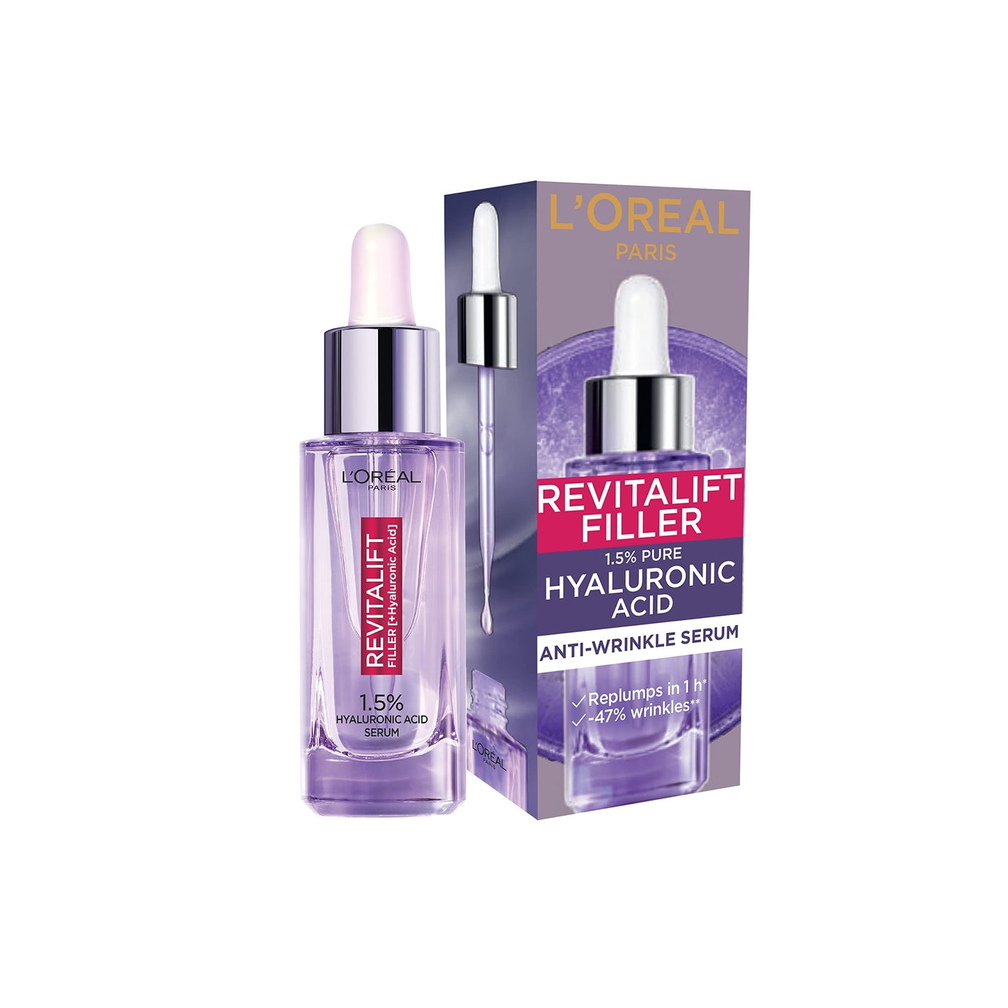 L'Oreal Paris Hyaluronic Acid Serum Revitalift Filler [+Hyaluronic Acid], 1.5% Pure Concentrated Hyaluronic Acid Dropper Serum, 30ml