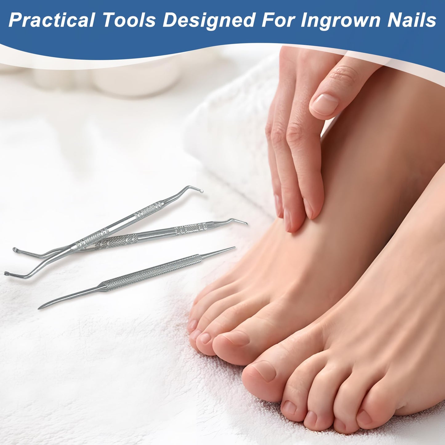QACUU 3PCS Stainless Steel Ingrown Toenail Tool Set – Double Ended Cuticle Set and Metal Nail File for Toenail Care, Podiatrist Preferred Kit for Removing Debris and Cleaning Nail Grooves