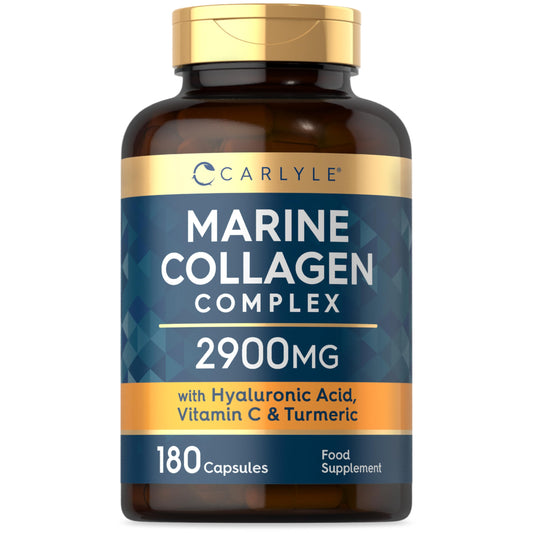 Marine Collagen with Hyaluronic Acid 2900mg | Complex with Vitamins C, E B2, Biotin & More! | Marine Collagen Capsules | 180 Count | by Carlyle