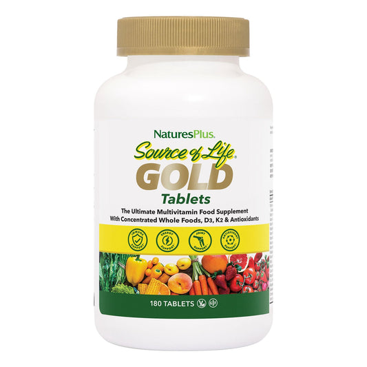 NaturesPlus Source of Life Gold Tablets - Whole Food Multivitamin for Men and Women, Energy Booster, Immune Support - Vegetarian, Gluten Free - 180 Tablets