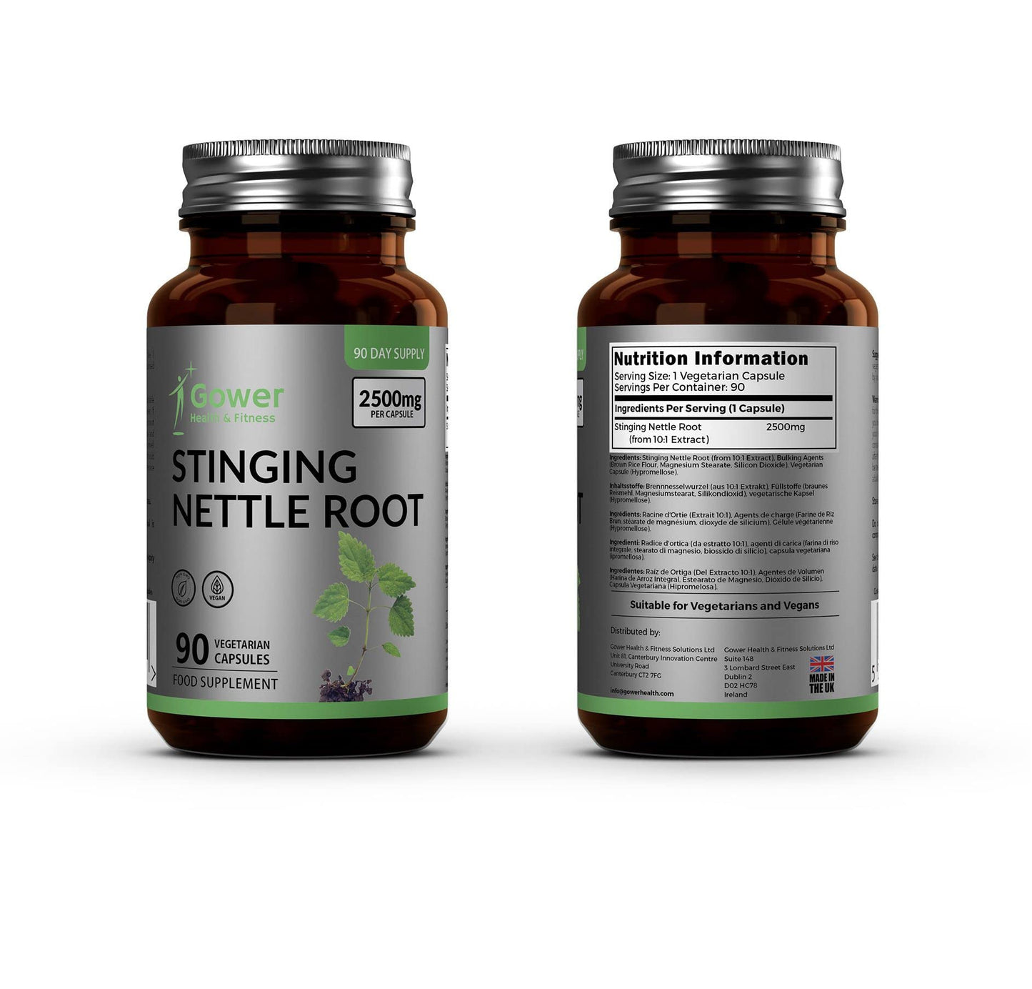Gower Health & Fitness GH Stinging Nettle Supplement | 90 Nettle Root Capsules - 2500mg per Serving (10:1 Extract) | High Strength Nettle-Leaf Extract | Non-GMO, Gluten & Dairy Free | Manufactured in The UK