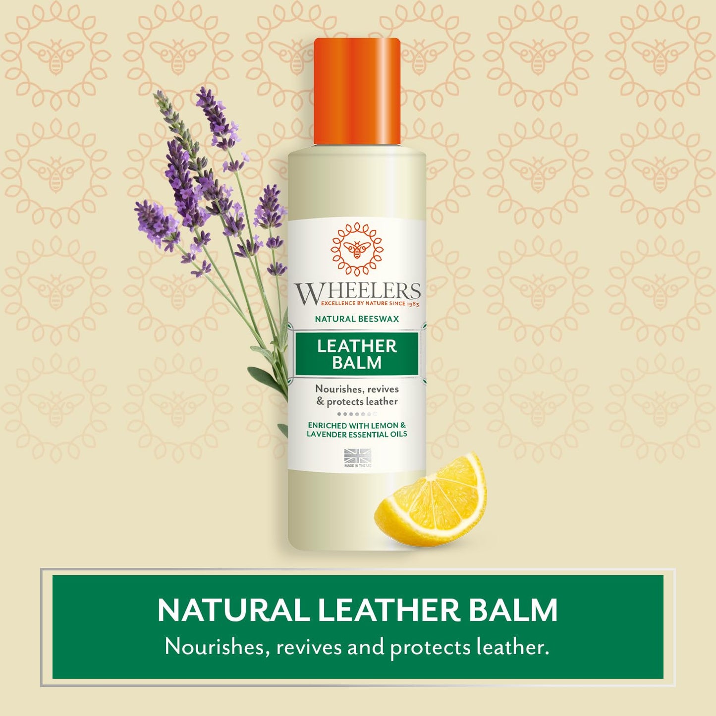 Wheelers Natural Leather Balm (300ml) Natural Beeswax, Infused with Essential Oils, Deep Nourish, Protection and Leather Restorer for Sofas, Car Seats, Shoes, Jackets, Belts and More - Made in UK