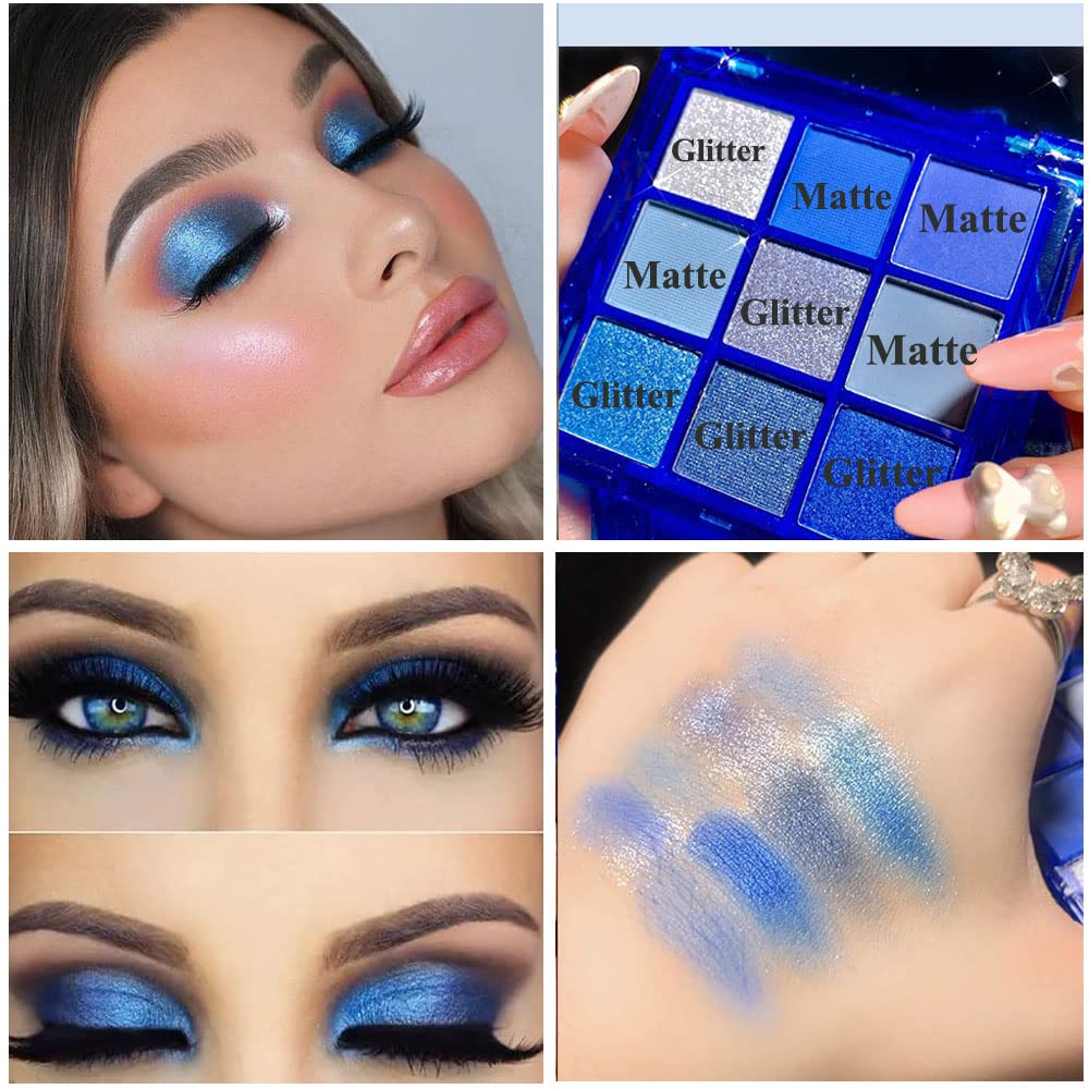 Blue Eyeshadow Palette, Glitter Eye shadow Makeup,Navy Blue Eyeshadow Shiny Sparkle Shimmer Waterproof Pallete,Royal Blue Glitter Eye Eyeshadow Make Up (Blue)
