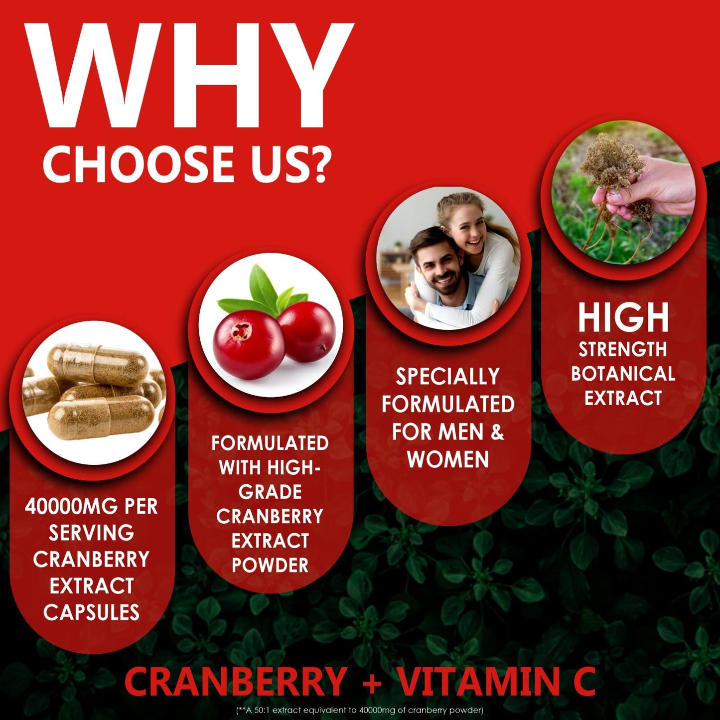 Earth BOTANIC Organic Cranberry Capsules 40,000mg High Strength | 150 Concentrated Pills Cranberry Extract Complex with Vitamin C Supplements