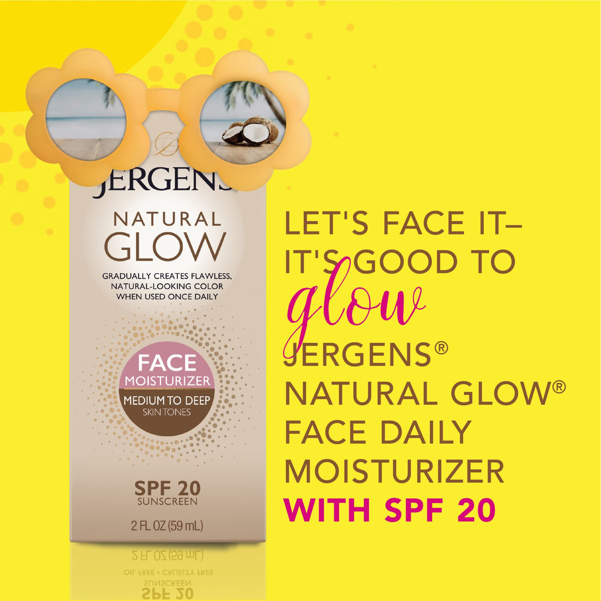 Jergens Natural Glow Healthy Complexion Daily Facial Moisturizer for Medium to Tan SPF, 2 Ounce