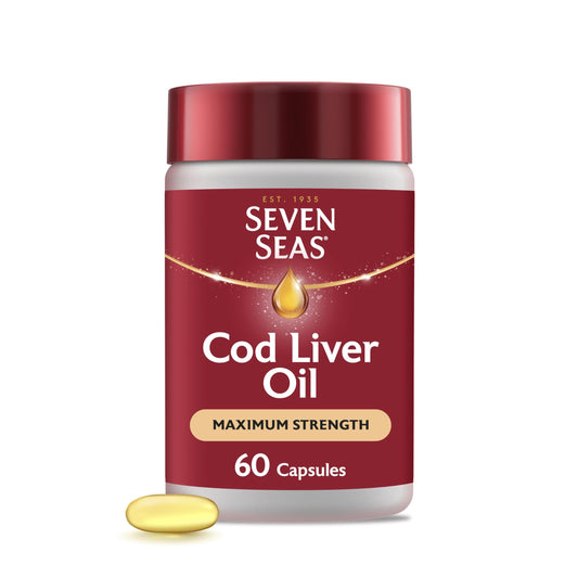 SEVEN SEAS Seven Seas Cod Liver Oil Max Strength Omega-3 Fish Oil and Vitamin D, 60 Capsules, 2 Months Supply