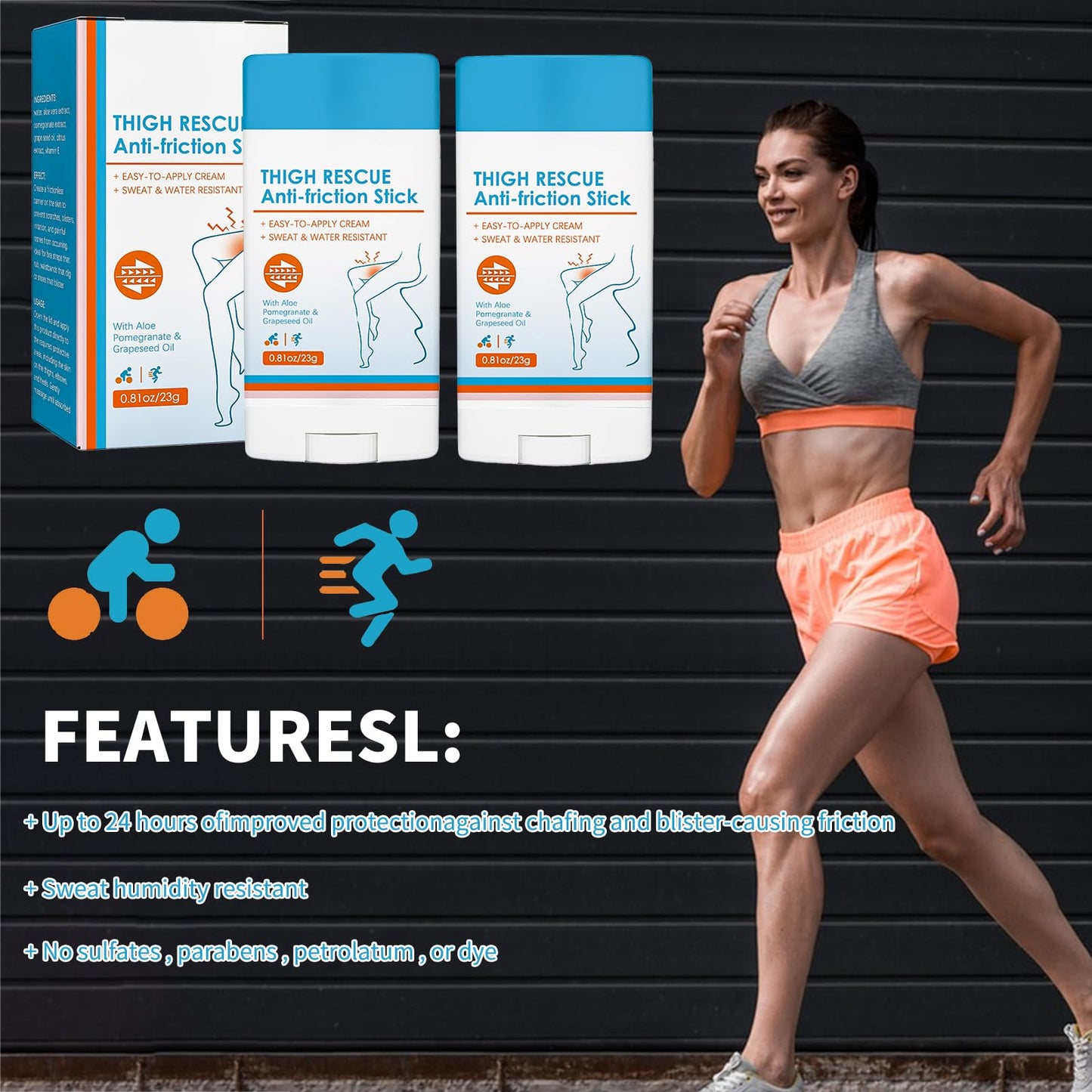 KDJXZ Anti Chafing Cream 2 PCS Anti Chafe Stick Chafing Stick Anti-Chafing Gel Waterproof Chafe Stick Anti Chafe Balm, Anti Friction Stick for Heel, Lower Arm, Thigh, Legs, Skin Protection - 23g