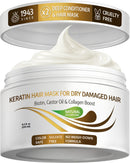 VITAMINS hair cosmetics VITAMINS Hair Cosmetics Keratin Hair Mask for Damaged Hair - Protein Keratin Treatment Deep Conditioner for Dry Locks - Collagen Biotin & Castor Oil Repair Dryness & Enhance Shine - 250 ML