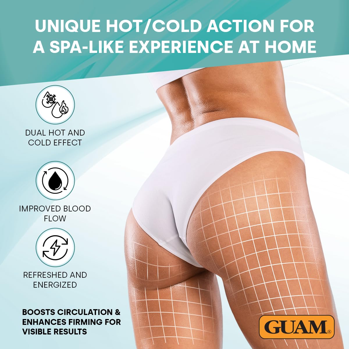 Guam GUAM FangoGel Anti Cellulite Cream for Legs with Hot-Cold Action - 200ml No-Rinse Lipo Active Mud Gel for Skin Firming, Slimming Care, Water Retention and Smoother-Looking Sculpted Legs