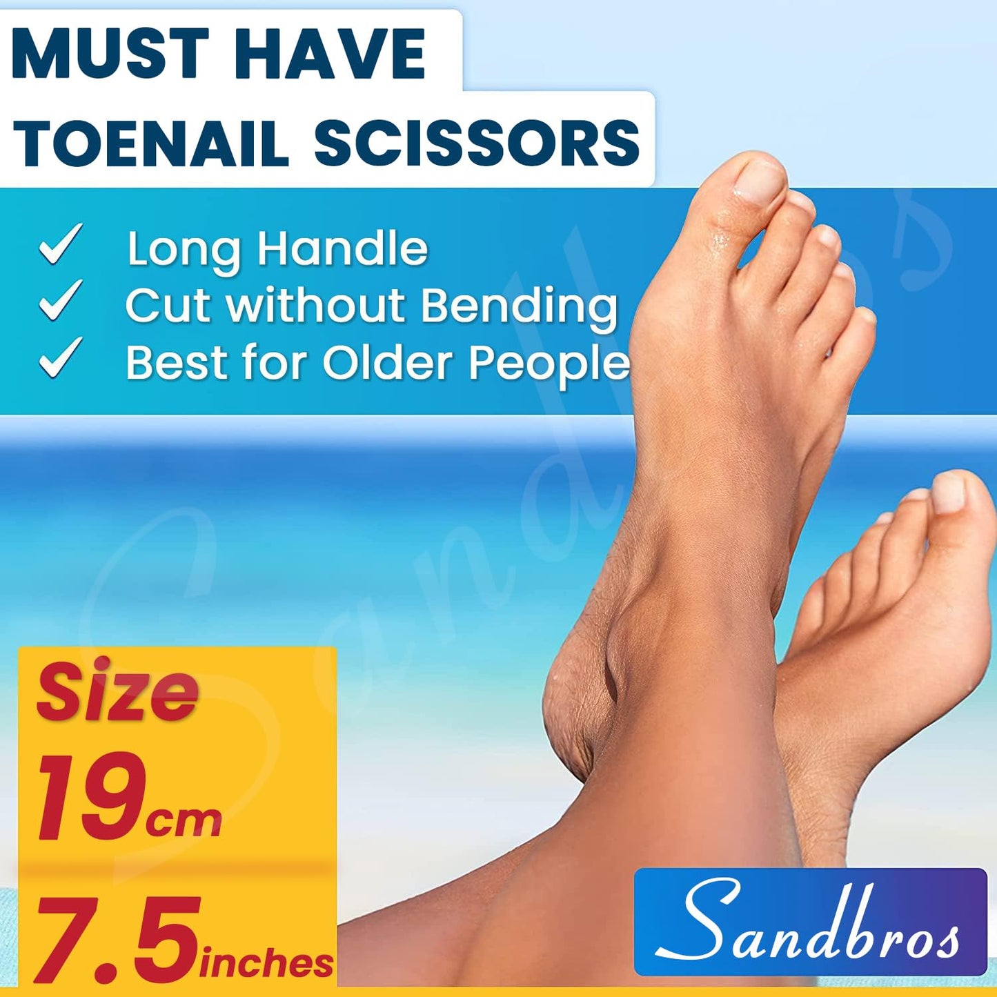 Sandbros Toenail Scissors Extra Long, 19 cm, Stainless Steel with Micro Teeth (Black..)