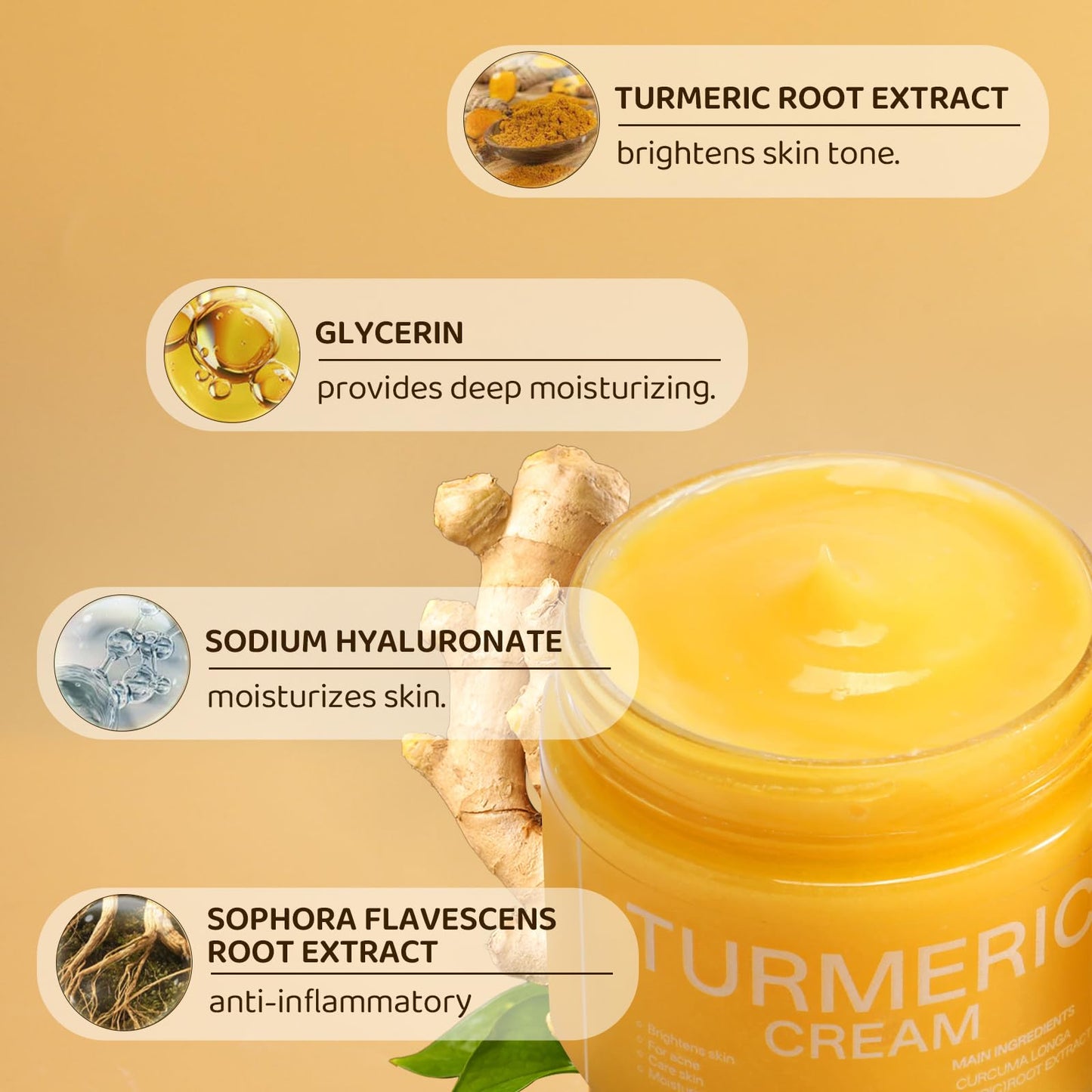 BoloShine Turmeric Face Cream, Anti-Wrinkle Skin Lightening Cream, Facial Moisturiser, Dark Spot Corrector Remover, Soothing Hydrating Brightening for Face & Body, 50g