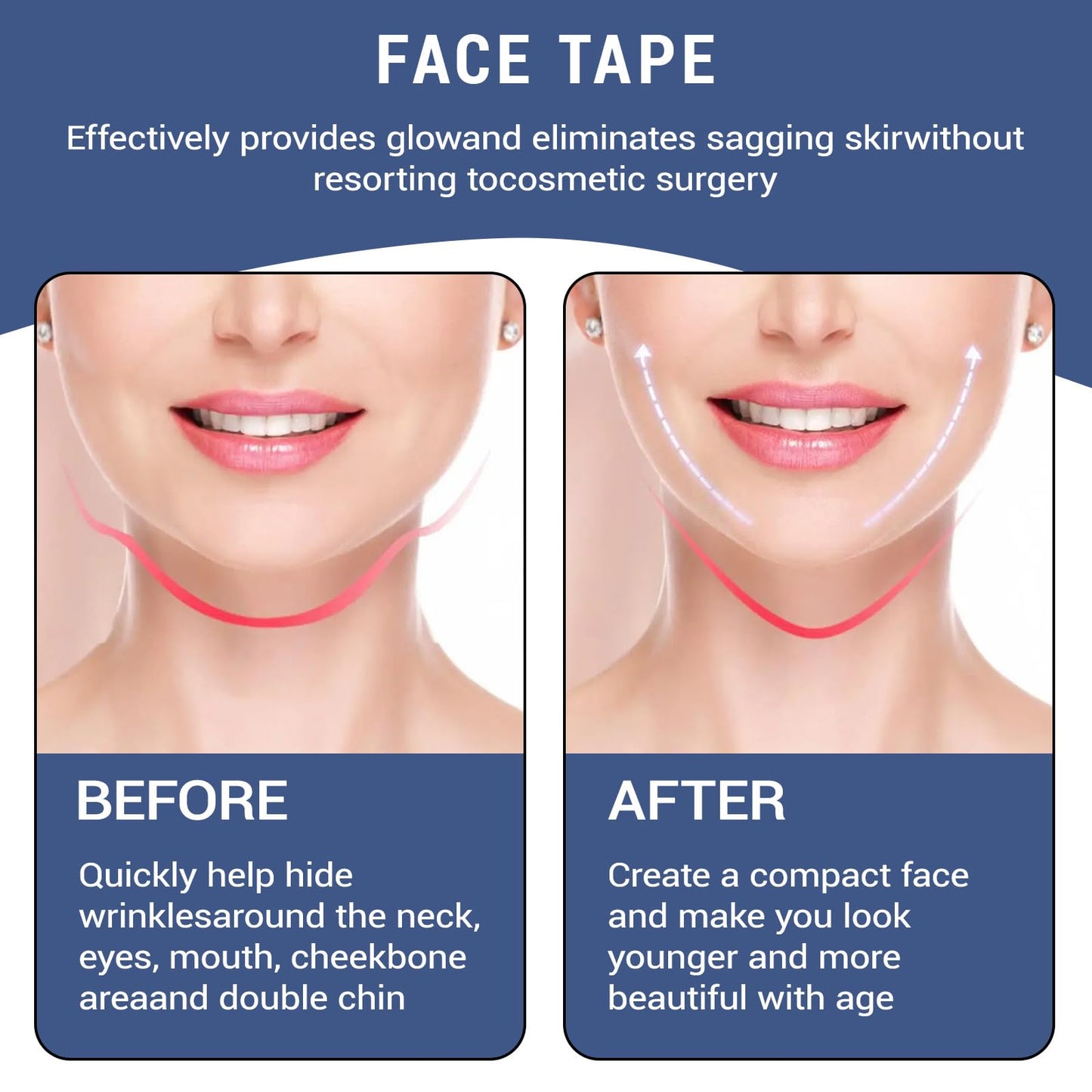 Bettinay 120 PCS Face Lift Tape Invisible, Waterproof Lifting Sticker for Hide Wrinkles Double Chin Saggy