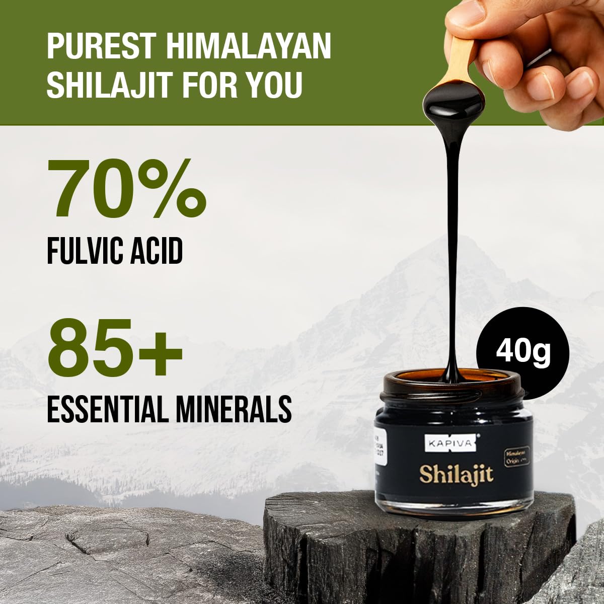 Kapiva Himalayan Shilajit Resin | 100% Pure, Natural & Ayurvedic |250mg Per Serving | 85+ Trace Minerals & Fulvic Acid | Energy & Stamina Booster – 40g