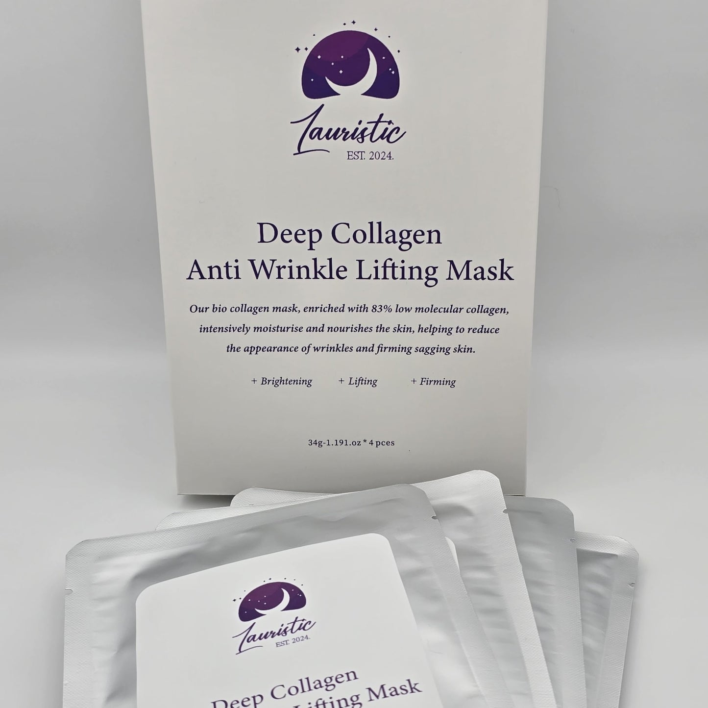 Lauristic Bio Collagen Real Deep Mask, Hydrating Overnight Hydrogel Mask, 34g (4 Pack)