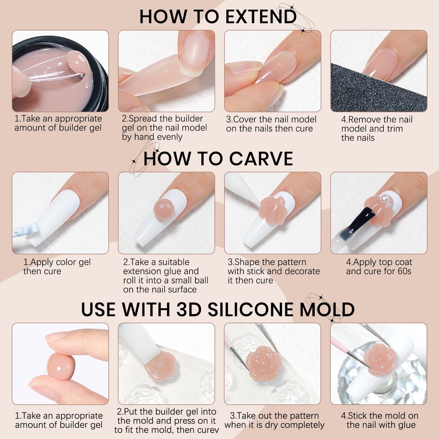 SUPWEE Solid Builder Gel Nail 14g Nude Non-sticky 3D Sculpture Gel for Carving Patterns Decoration Nail Strengthen Soak Off Nail Art Salon Hom