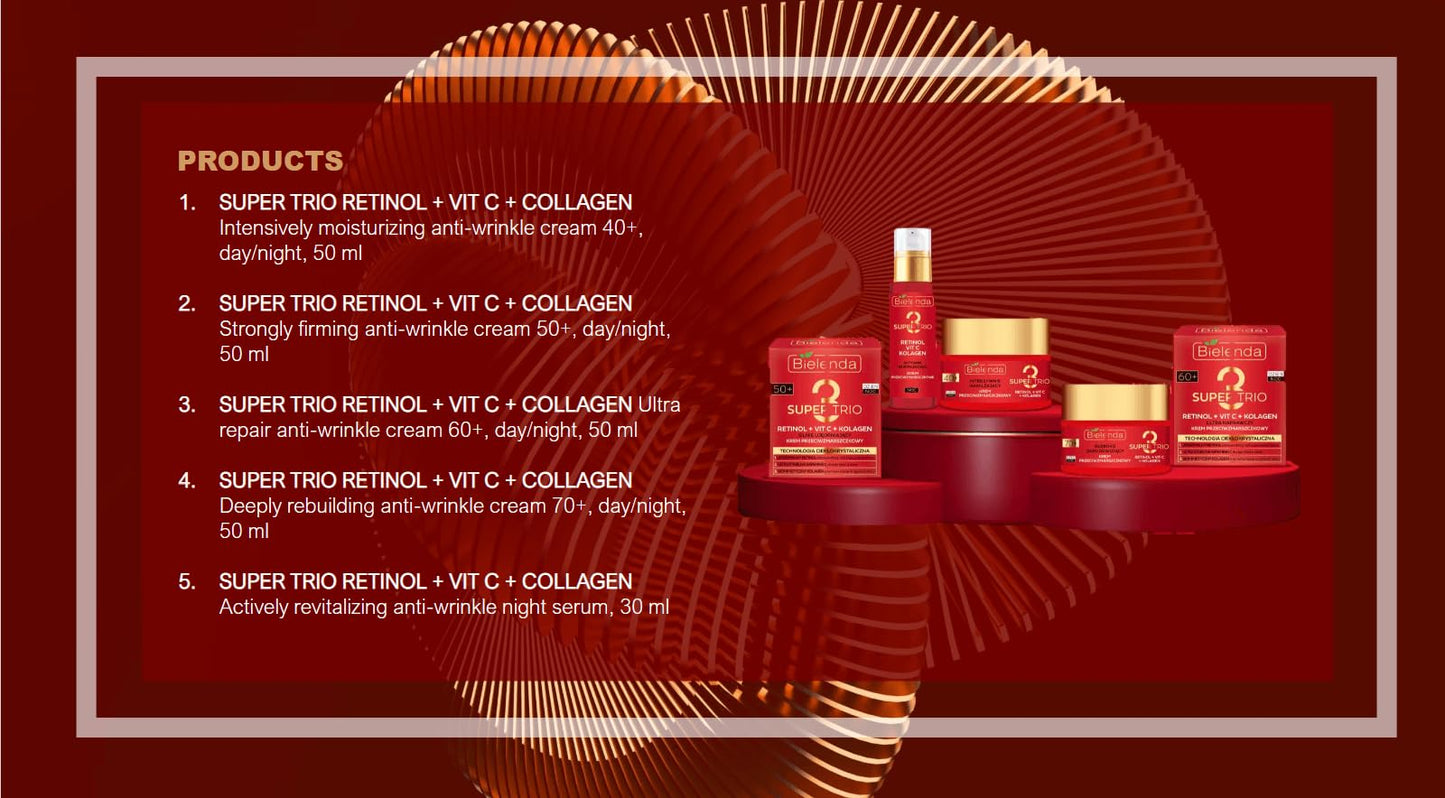 Bielenda Super Trio Retinol + Vit C + Collagen Deeply Rebuilding Anti-Wrinkle 70+ Cream 50ml