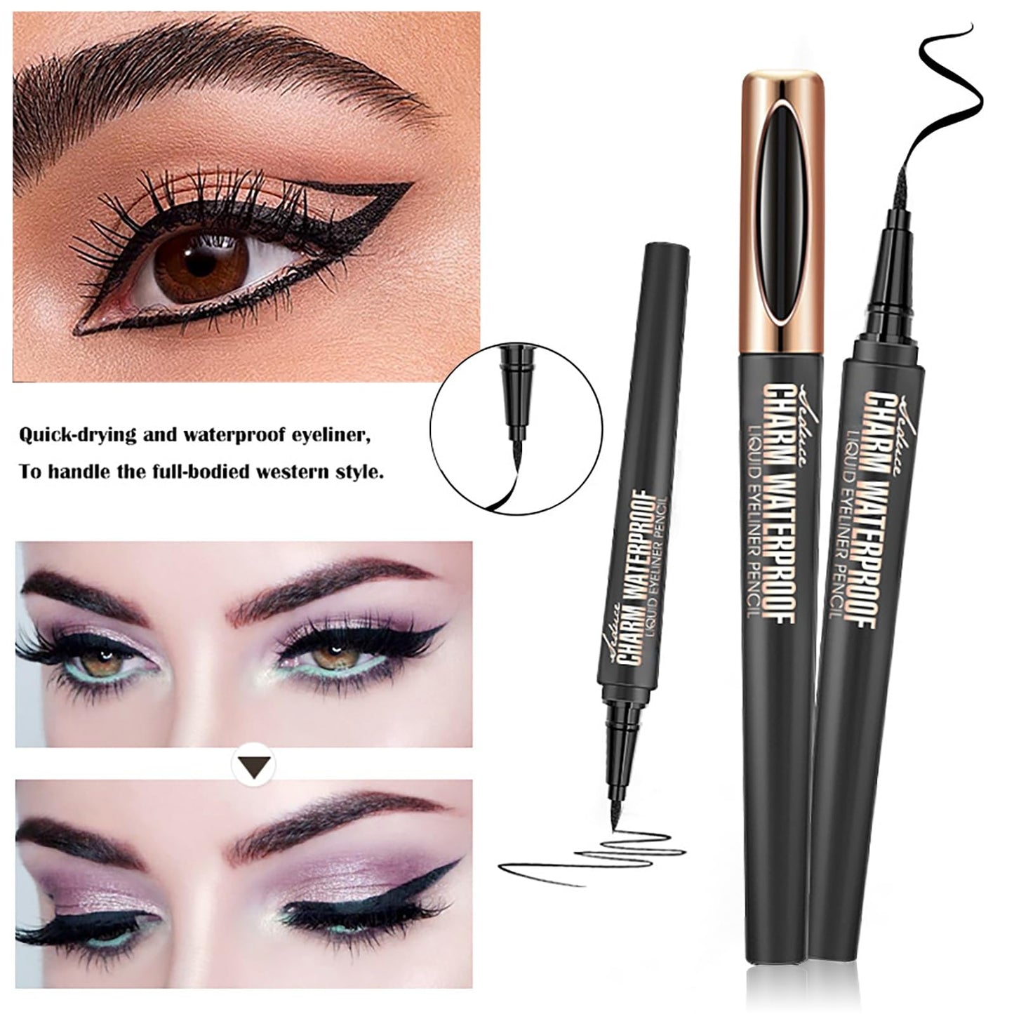 FresFresi Waterproof Magic Eyeliner - Black, Long-Lasting, Sweat & Smudge-proof, Super Slim Gel Pen, Professional Eye Makeup Tool
