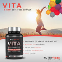 Nutrivized Vita - 6 Berry Complex with Acerola Cherry, Maqui Berry, Acai Berry, Amla Berry, Goji Berry & Schisandra High in Vitamin C and antioxidants