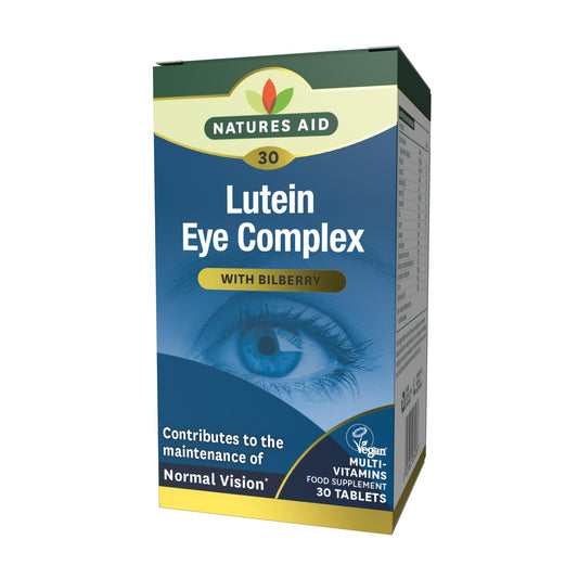 Natures Aid Lutein Eye Complex – High Strength Vision Support with Bilberry, Zinc & Vitamins C, E – Antioxidant Eye Health Supplement – Vegan, No Artificial Additives – 30 Tablets