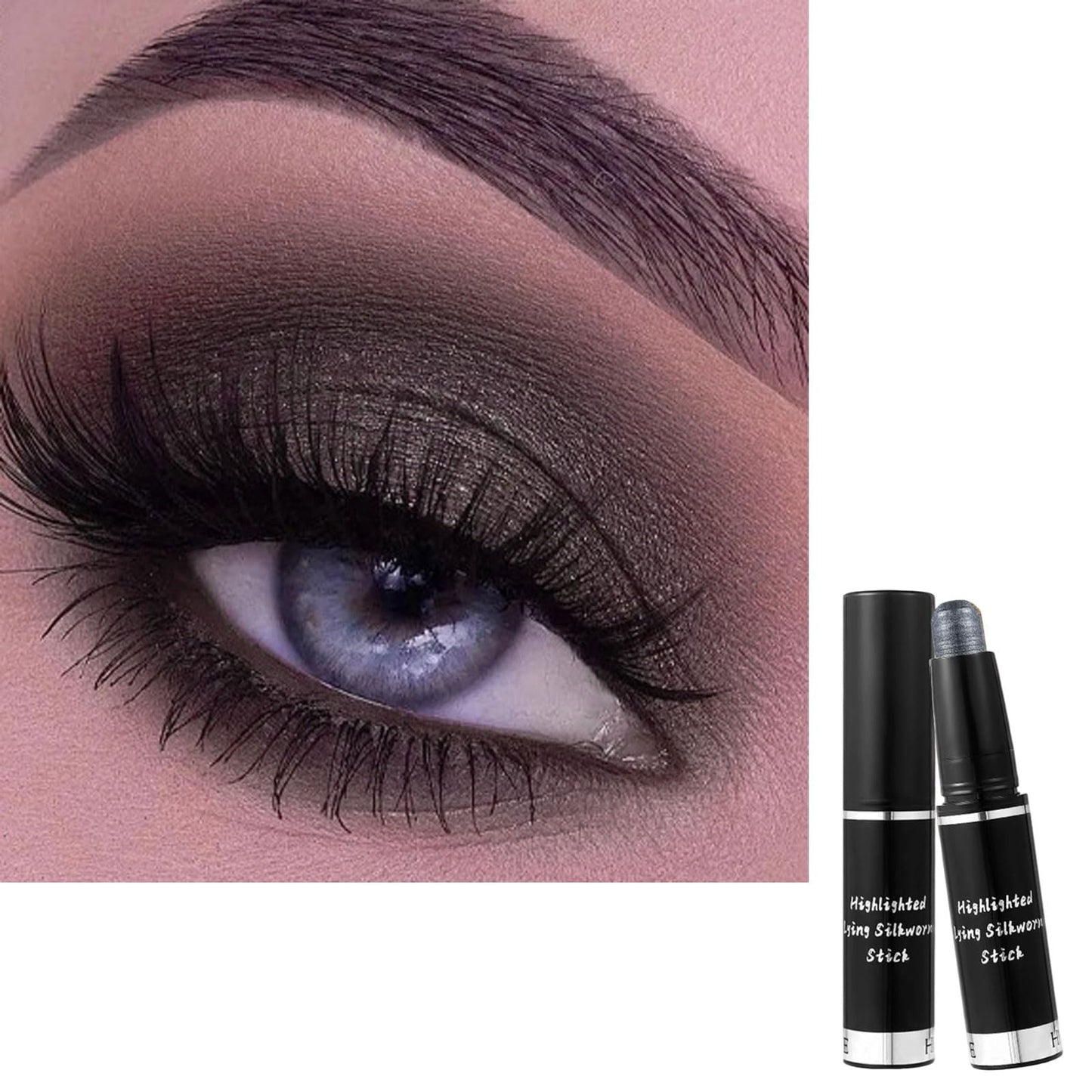 LYNTYAOU Metallic Black Eyeshadow Stick Cream Eye Shadow Stick, Shimmer Glitter Dark Grey Eye Shadow Pen, Highly Pigmented Smooth Long Lasting Waterproof Eyeshadow Pencil