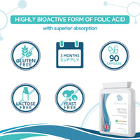 Xspan Labs Methyl Folate 600µg - 90 Capsules as Quatrefolic 5-MTHF Supplement 6S-5-methyltetrahydrofolate – The 4th Generation of Folate a Highly bioactive Form of Folic Acid/Vitamin B9 – Made in The UK