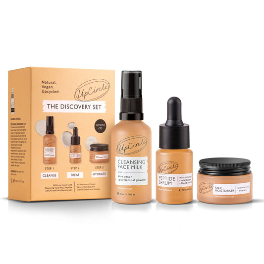 UPCIRCLE UpCircle Discovery Set – Cleansing Face Milk, Face Moisturiser and Peptide Serum Trio – Vitamin E, Niacinamide + Aloe Vera – Boosts Collagen, Hydrates + Soothes – Vegan + Cruelty-Free