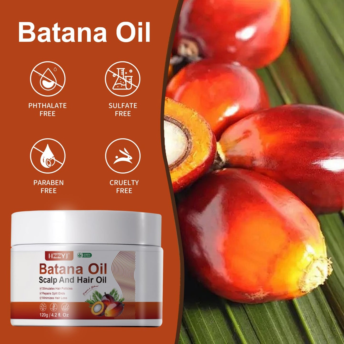 VIDIND Batana Oil Promotes Hair Growth, Natural and Healthy, Can be Used as A Hair Mask and Hair Oil, Moisturizes Hair, Repairs Damaged Hair, Makes Hair Thicker and Fuller (120g)