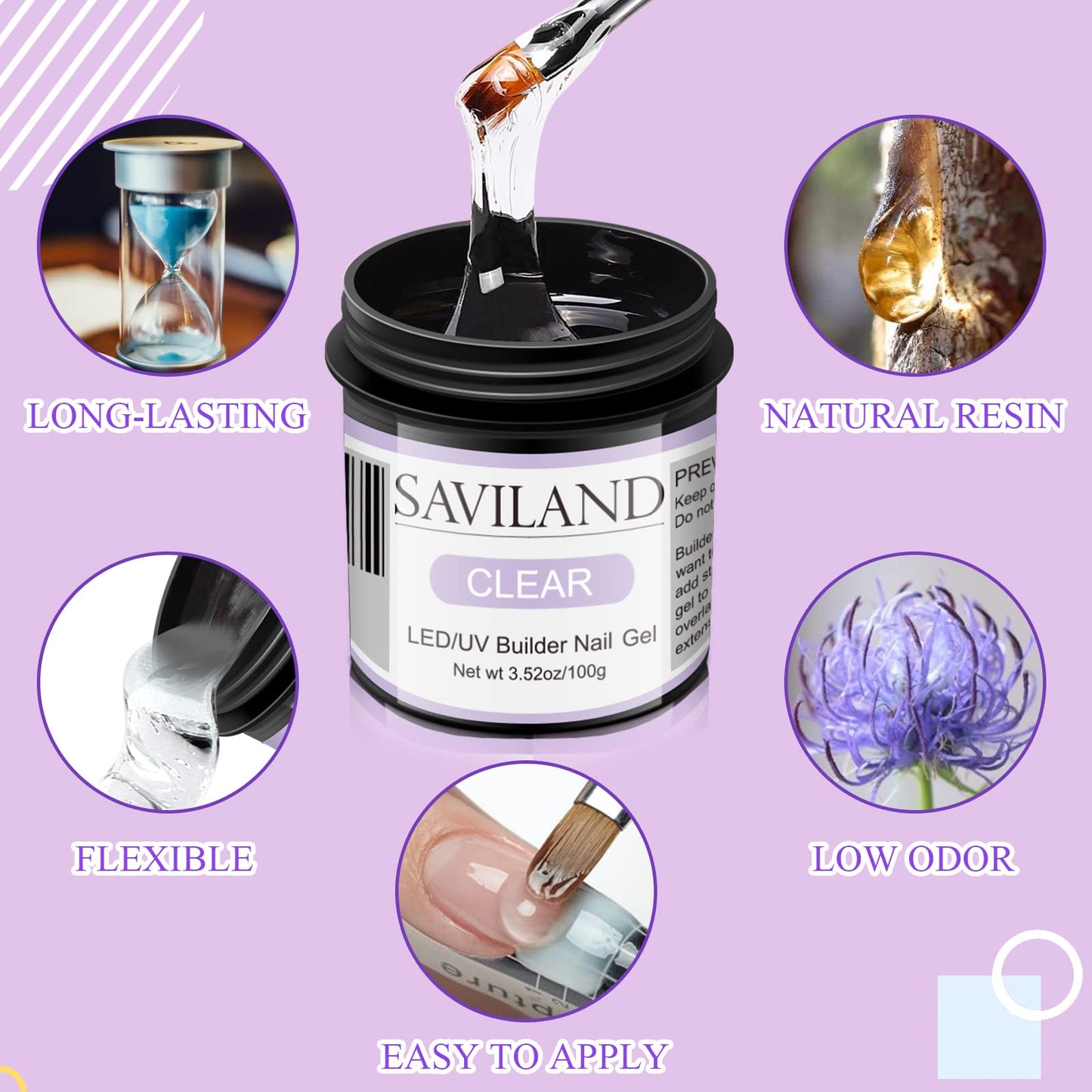 Saviland 100g Clear Builder Nail Gel - 3.5oz Large Capacity Builder Hard Gel For Nails, Builder Gels In a Bottle Nail Extension Gel Builder For Nails Strengthen Diy The Gel Bottle Nail Art Manicure