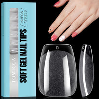TOMICCA Coffin Shaped Short Nail Tips - 192PCS Half Matte Soft Gel, No File Needed- Full Cover False Nails, Clear Acrylic & Strong Tips for Press On Extension - 12 Sizes