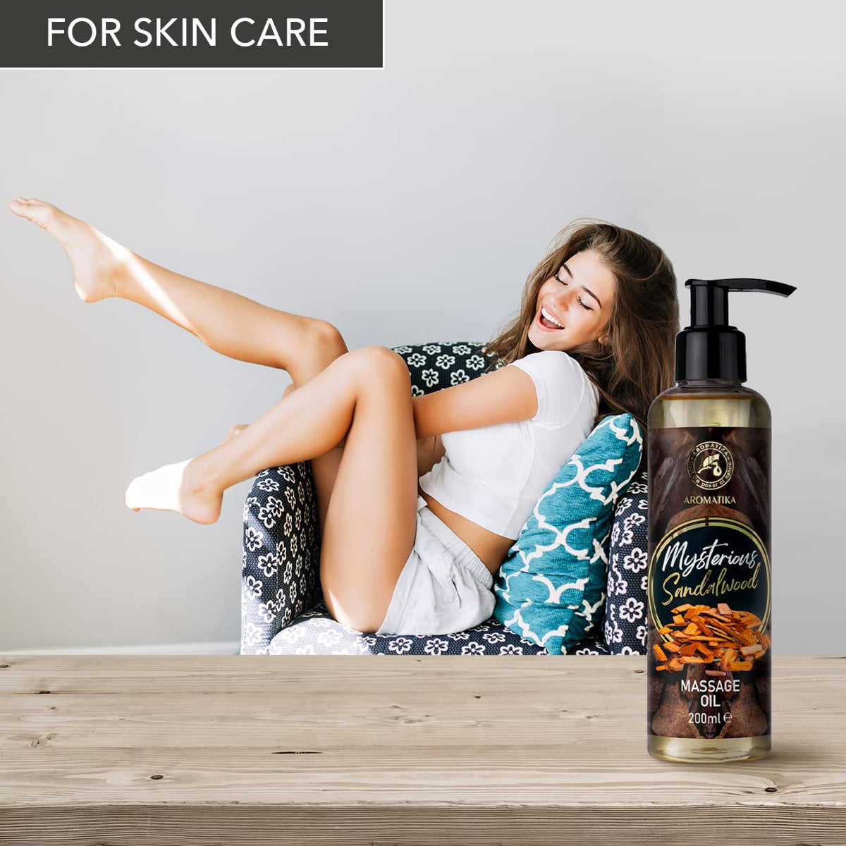 AROMATIKA trust the power of nature Massage Oil Sandalwood - Nurturing Body Oil for Partner Massages | 200 ml Pump Bottle | - Most Trusted Natural Cosmetic Body Oil with Aroma - for Massaging and Enjoying | in Tested SPA Quality