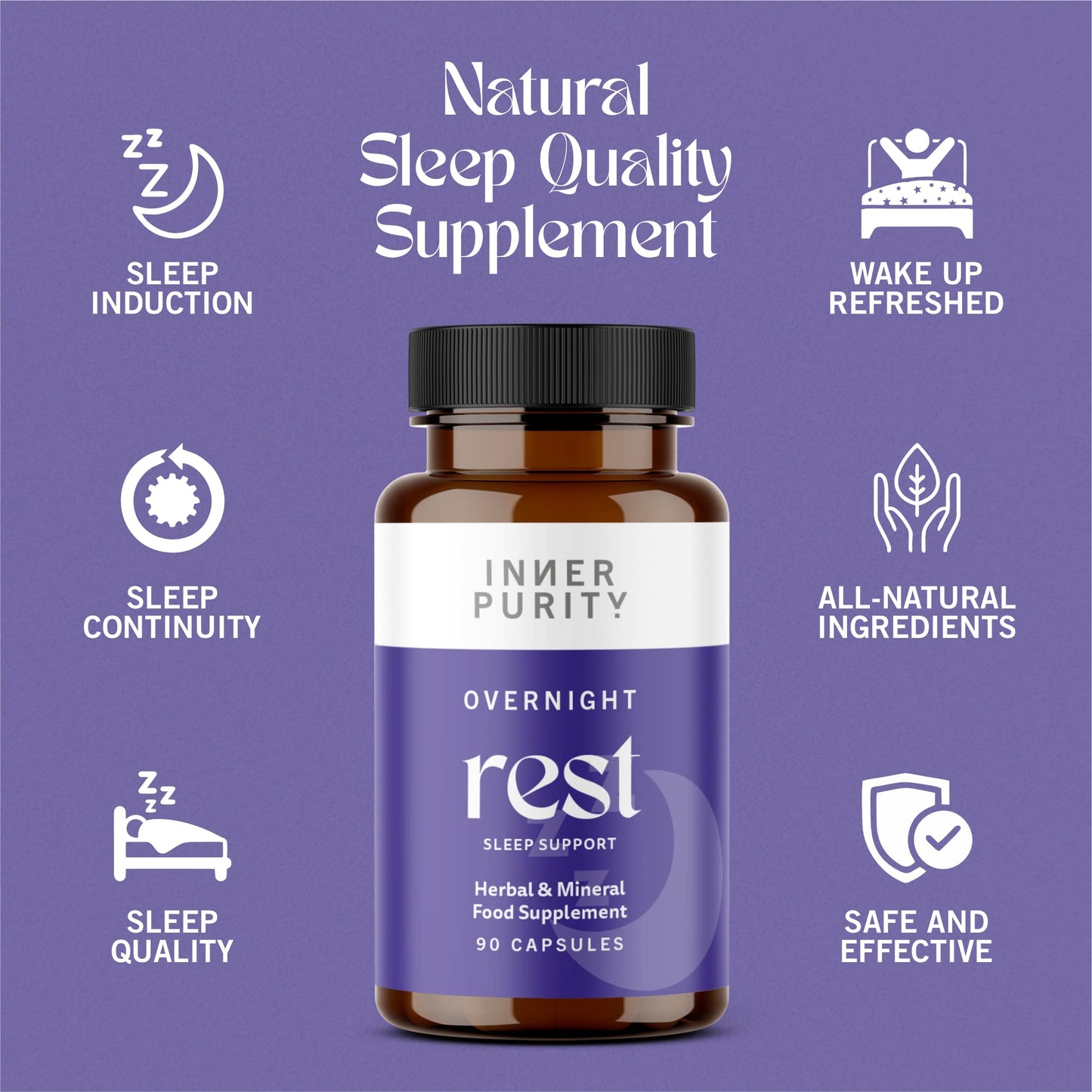 Overnight Rest Sleep Supplement with Lemon Balm Extract, Magnesium and More, Natural Vegan Sleep Support Supplement for Adults for Relaxation and Deep Restful Sleep, 90 Capsules