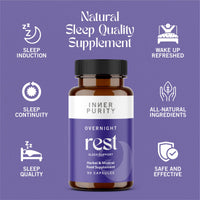 Overnight Rest Sleep Supplement with Lemon Balm Extract, Magnesium and More, Natural Vegan Sleep Support Supplement for Adults for Relaxation and Deep Restful Sleep, 90 Capsules