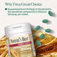 NATURE'S BEST Nature's Best Siberian Ginseng 1500mg - Highly Researched Adaptogen - UK Made - 60 Tablets (2 Months' Supply)