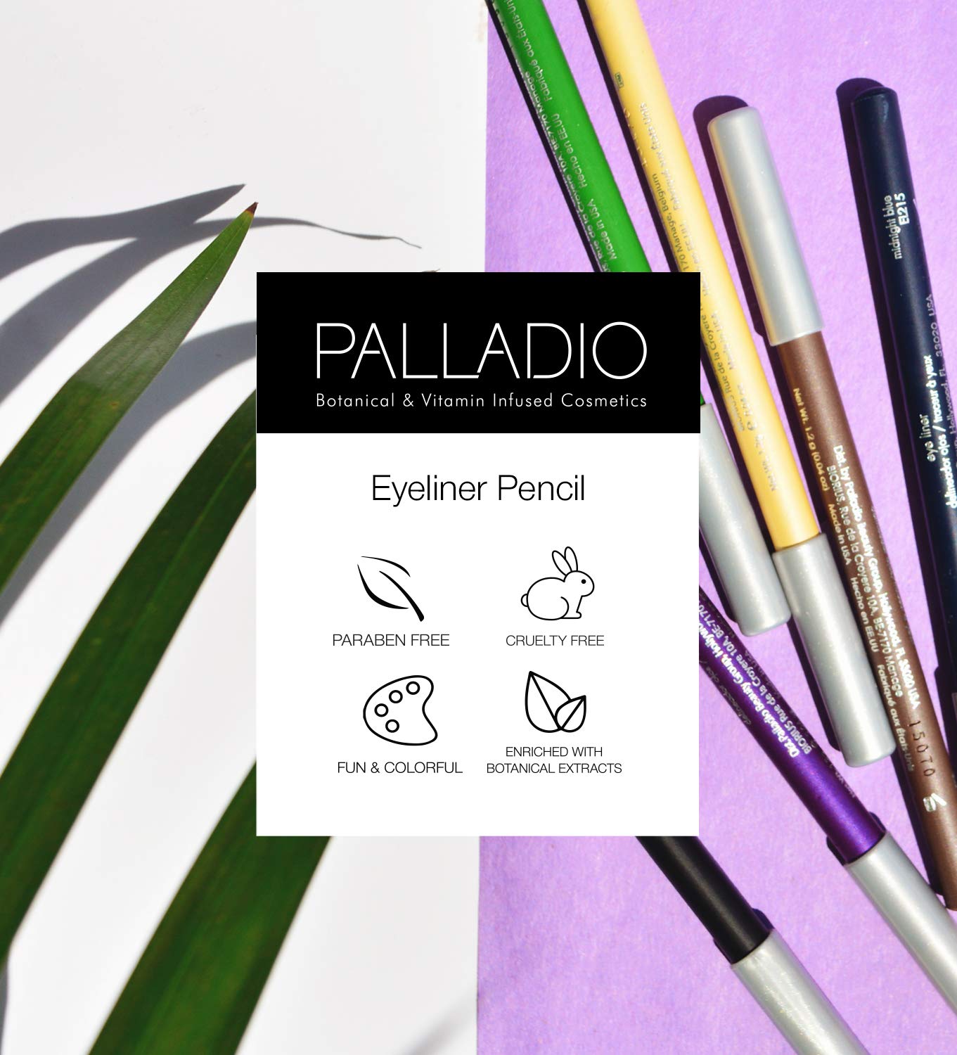 Palladio Wooden Eyeliner Pencil, Thin Pencil Shape, Easy Application, Firm yet Smooth Formula, Perfectly Outlined Eyes, Contour and Line, Long Lasting, Rich Pigment, Lavender