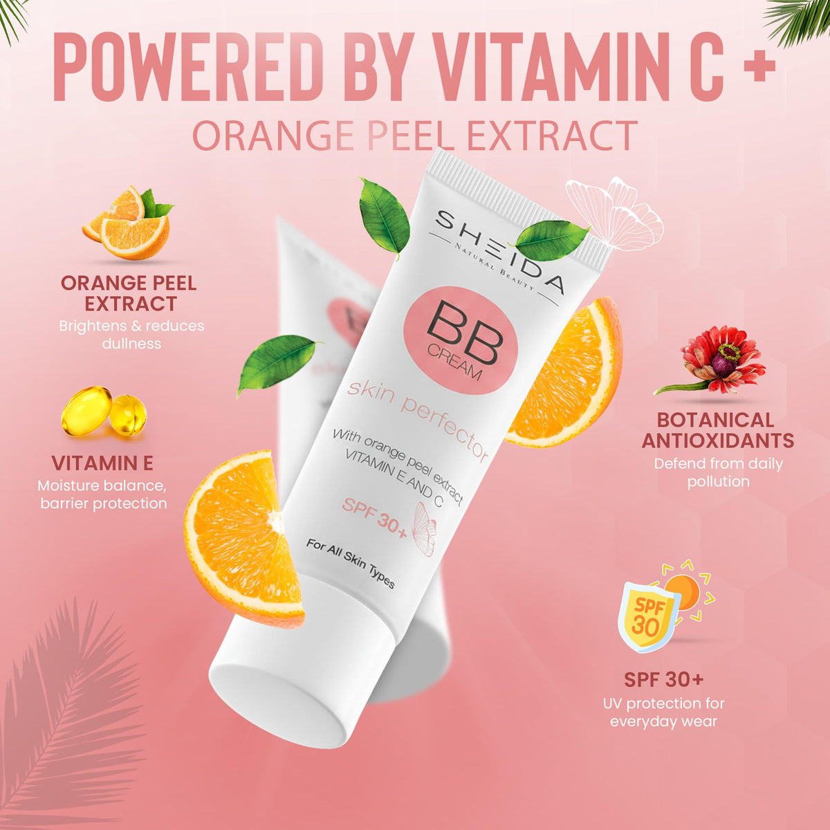 Sheida SHEIDA BB Creme, Tinted Day Cream with SPF 30+, 24h Moisture and Skin Optimiser for an Even Complexion, Enriched with Vitamin E & C. Multifunctional Care with Sun Protection (Extra Light, One Size)