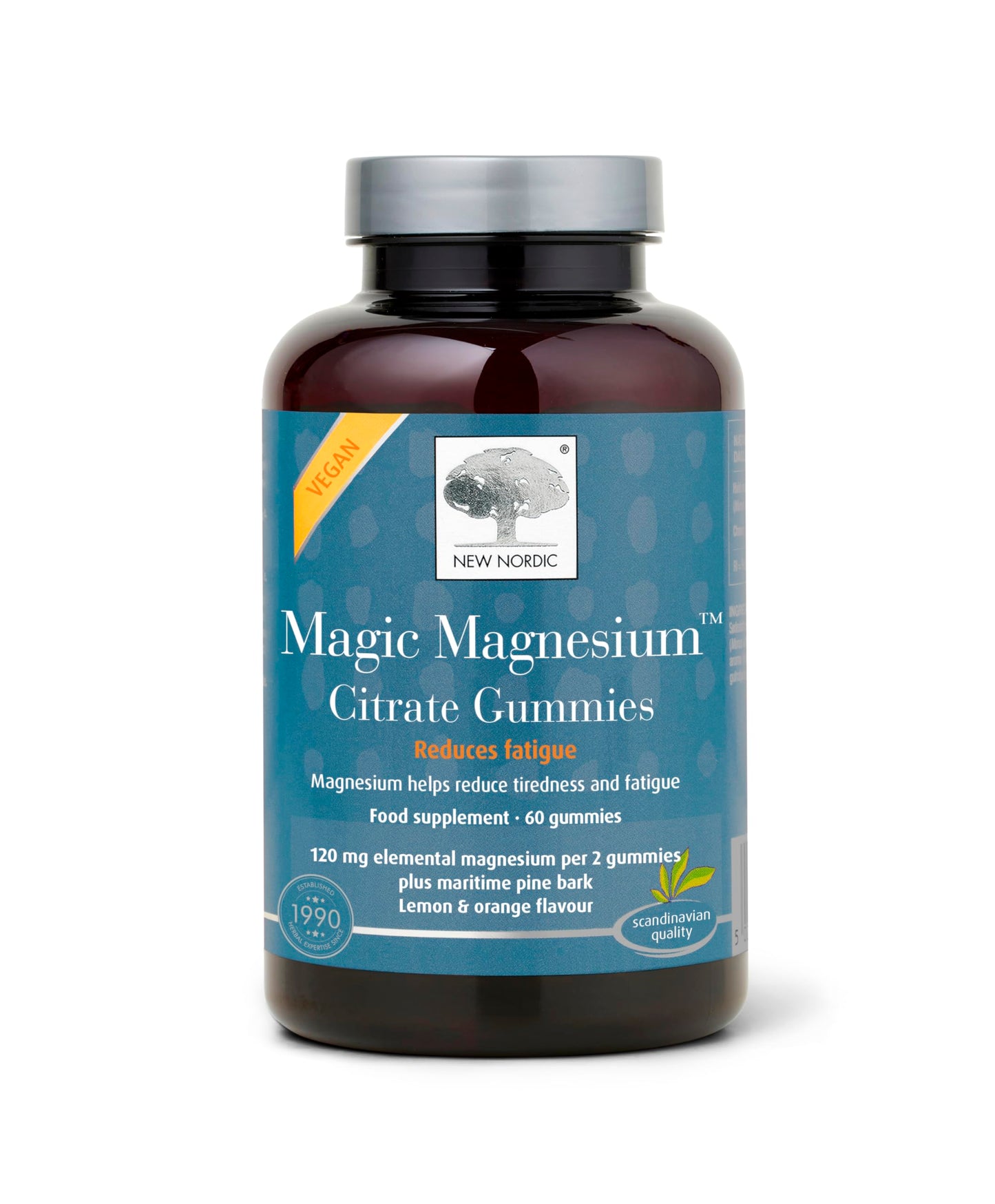New Nordic Ltd New Nordic Magic Magnesium Citrate Gummies, 1 Month Supply, Magnesium with Maritime Pine Bark Extract, Lemon & Orange Flavour, 60 Count (Pack of 1)