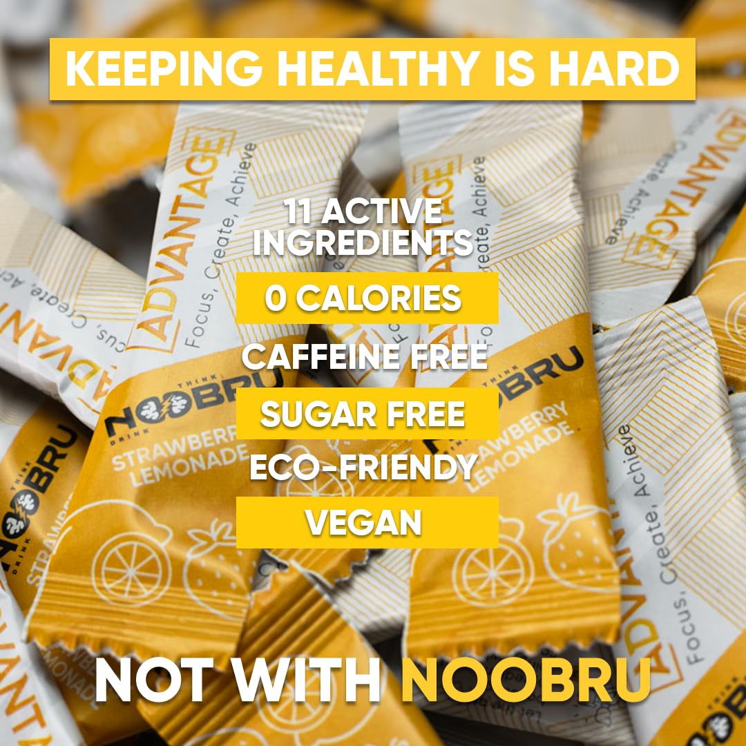 Noobru Аdvantage Nootropic - Delicious Nootropics Brain Supplement with 11 Active Ingredients - Natural Cognitive Enhancer - 20 Strawberry Lemonade Sachets - 1 Month Supply, 20 Count (Pack of 1)