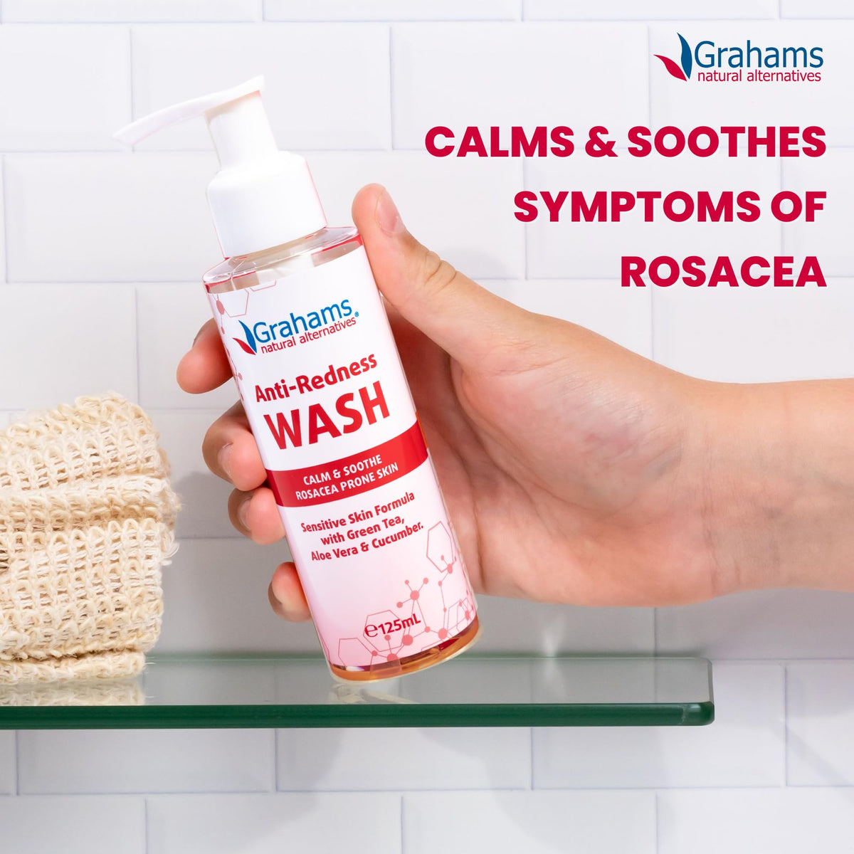 Grahams Natural Anti Redness Face Wash for Rosacea - Facial Cleanser for Redness-Prone, Sensitive Skin (1 x 125ml)