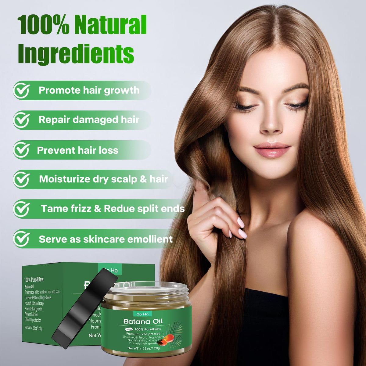 Go Ho Raw Batana Oil for Hair Growth,100% Pure Batana Oil Organic Dr. Sebi,Rich in Vitamin E, Increases Shine,Scalp and Hair Care for Women&Men,Prevent Hair Loss(120g)