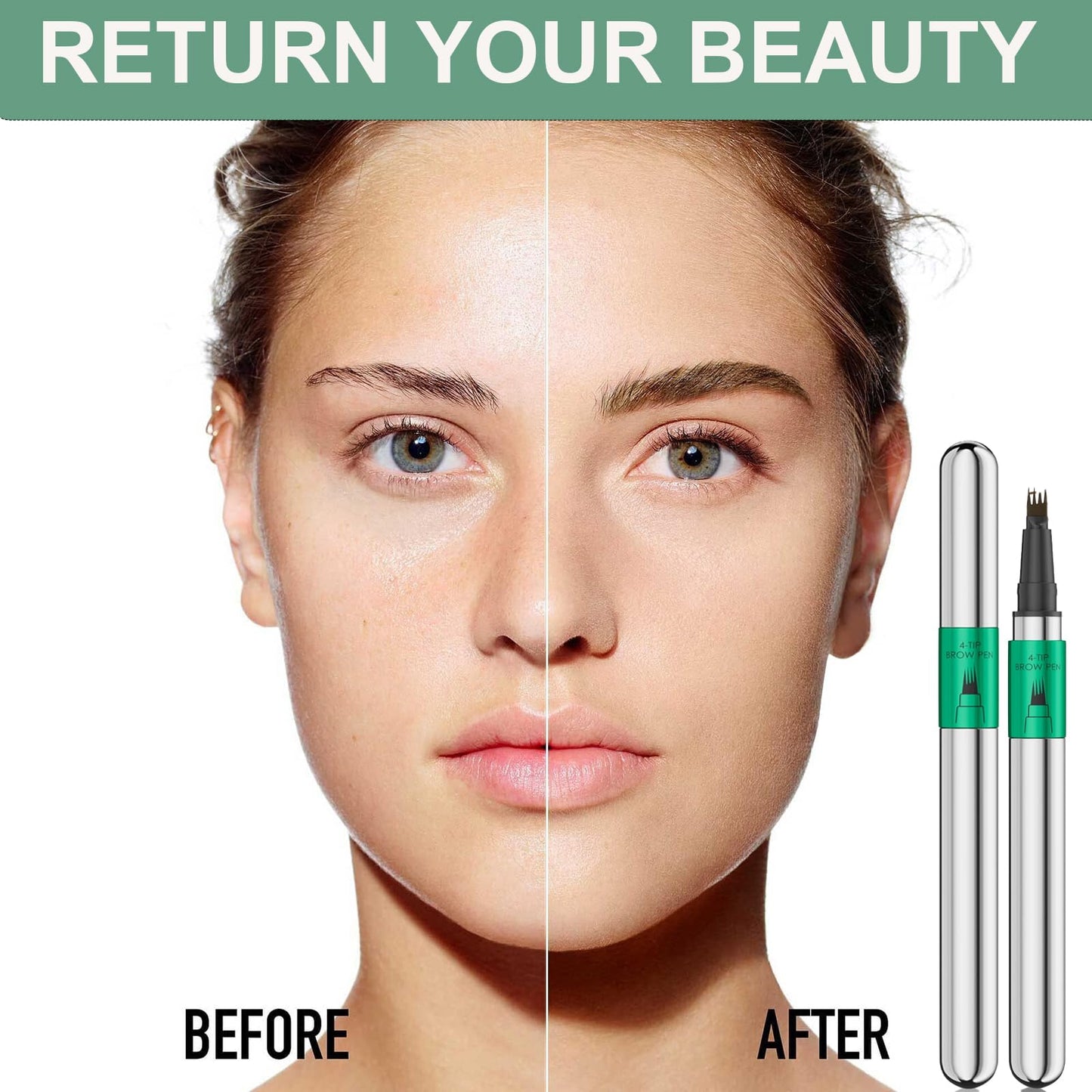 Shengqialun Microblading Eyebrow Pencil Light Brown, 4-Tip Wild Eye Brow Pencil, Precise Eyebrow Pen, Waterproof Long-Lasting Brow Pen, Natural Eyebrows For Women & Girls