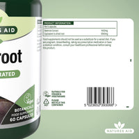 Natures Aid Beetroot 4620mg Supplement - Concentrated High Potency 9240mg Dried Root 1400mg Beetroot Extract - Supports Blood Pressure, Digestion and Detox - Non-GMO, Vegan, Gluten-Free - 60 Capsules