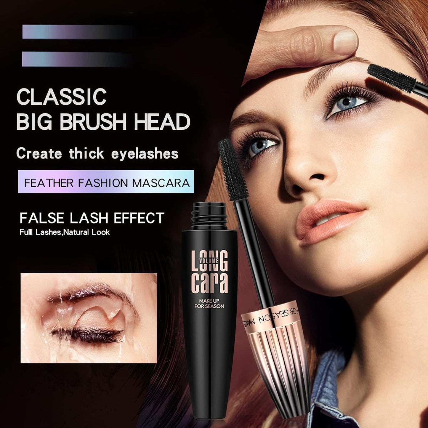 EHIOG 4D Lash Extension Mascara with Silk Fibers, Waterproof Black for Sensitive Eyes, Natural Curl & Volume, Smudge-Free, Long-Lasting Definition, Clump-Resistant Formula for Full Lashes