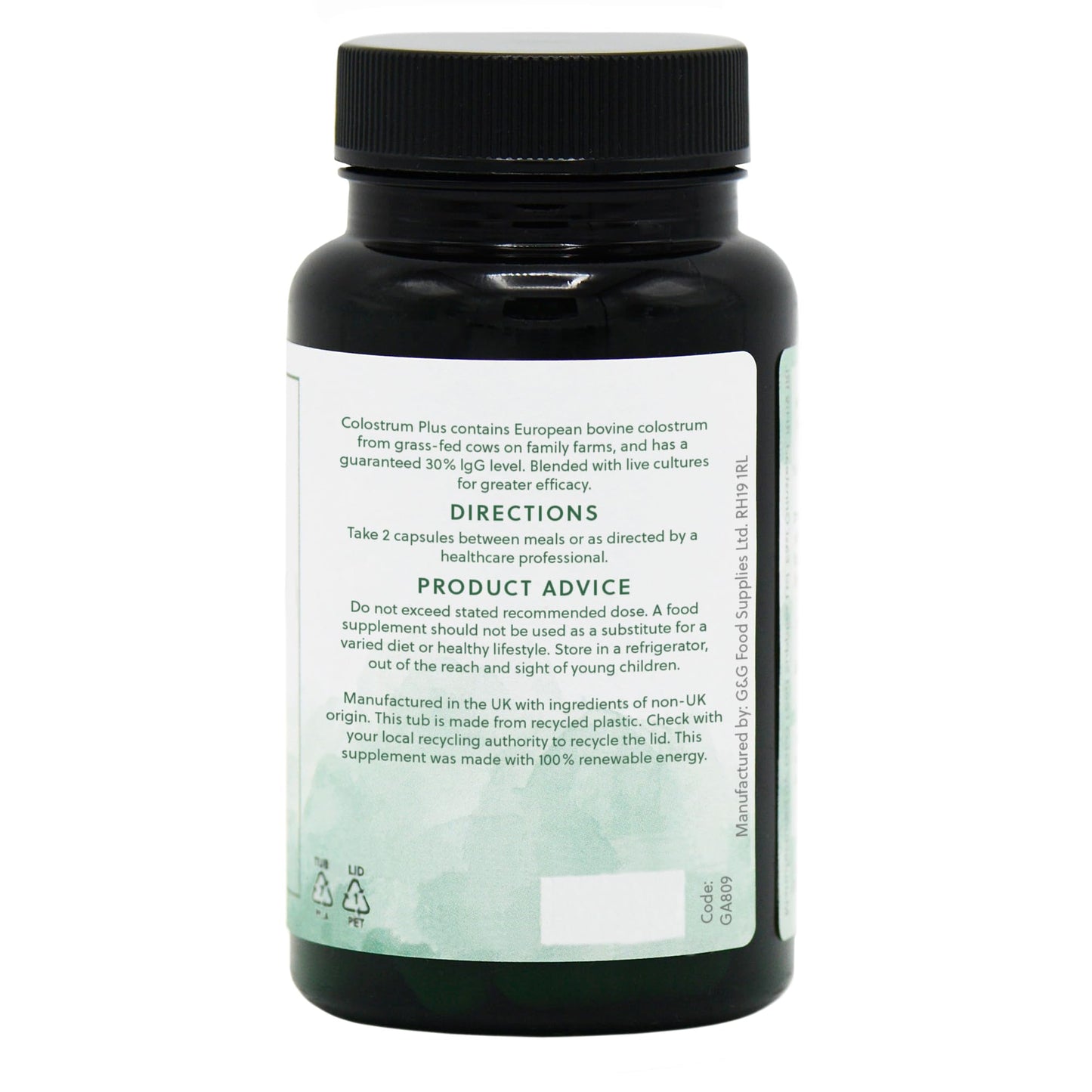Colostrum Plus Capsules - Bovine Colostrum from Grass-Fed Cows - Min 30% IgG Level - 60 Capsules - Non-GMO, Made in The UK - G&G Vitamins